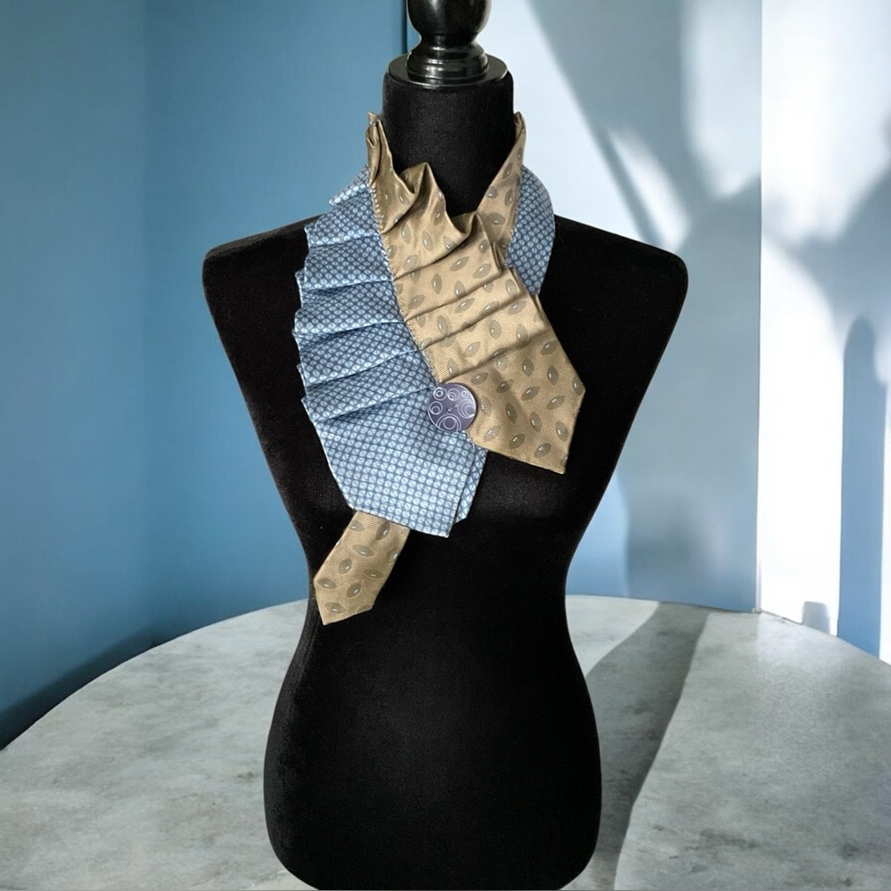 💖 Upcycled Blue & Tan Necktie Statement Collar 💖